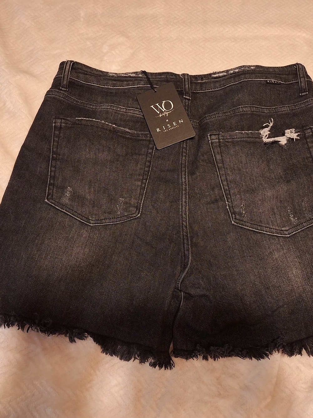 Risen Black Distressed Denim Shorts with Frayed Hem Wild Oak Boutique 2X - Picture 3 of 3